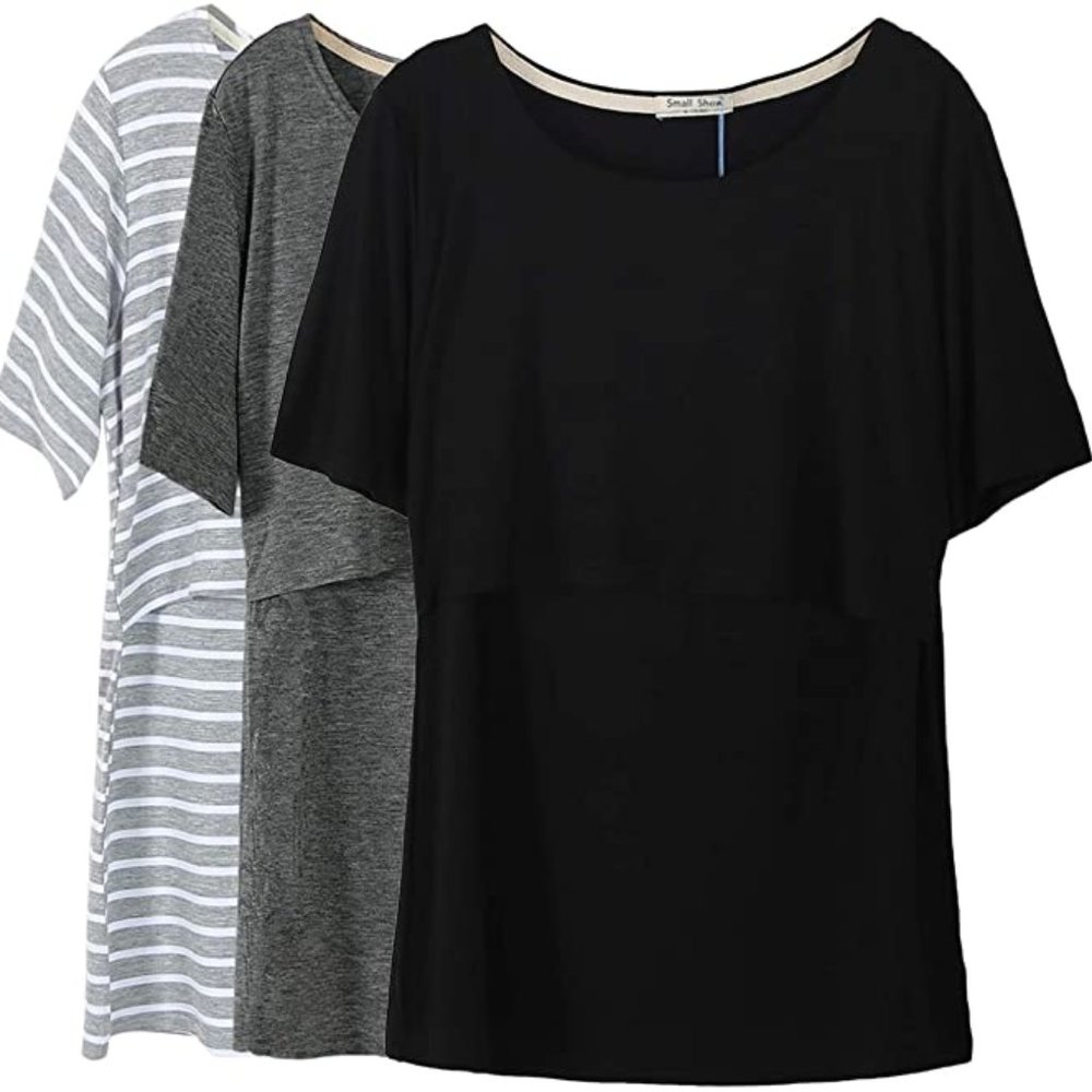 Black, Gray and Striped Basic Nursing Tees - Size Medium